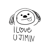 a drawing of a dog with the words i love u jimin written below it