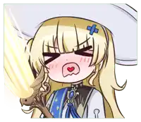 a cartoon drawing of a girl with blonde hair and a blue cross on her head