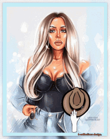 a drawing of a woman holding a hat by kristina