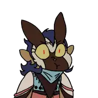 a cartoon drawing of a rabbit with big yellow eyes