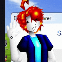 a cartoon character with red hair is waving in front of a sign that says ' in '