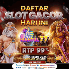 a poster that says daftar slot gacor hari ini rtp 99.99 %