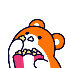 a cartoon of a teddy bear eating popcorn with its mouth open