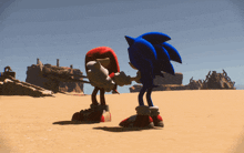 sonic and knuckles are standing in the desert