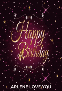 a purple and gold birthday card for arlene