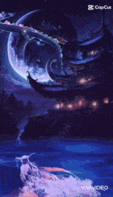 a painting of a dragon with a full moon in the background and the word vivavideo at the bottom