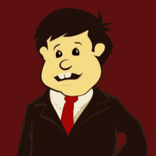 a cartoon drawing of a man in a suit and red tie