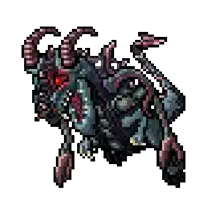 a pixel art illustration of a monster with horns