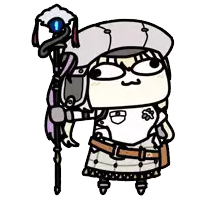 a cartoon character with glasses and a hat is holding a staff .