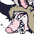 a pixel art drawing of a person holding a piece of paper with their mouth open and teeth showing .