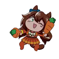 a cartoon character is holding a carrot in her hand