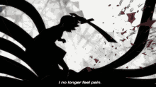 a silhouette of a person holding a sword with the words i no longer feel pain below them