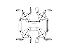 a black and white drawing of a geometric pattern with lines and dots