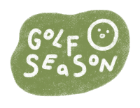 a green sticker that says golf season with a smiley face