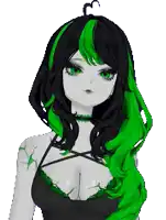 a girl with black and green hair and green eyes