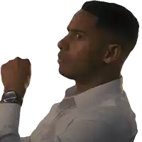 a man wearing a white shirt and a watch is looking up