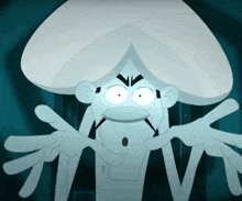 a cartoon character with a turban on his head is making a scary face