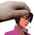 a pixel art of a woman smoking a cigarette and a hand on her head .