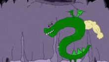 a cartoon of a green dragon with a yellow flame coming out of it 's mouth .