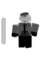 a black and white image of a roblox character with a badge that says alight motion