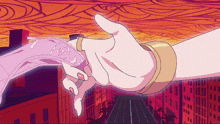 a cartoon drawing of a hand reaching out towards another hand