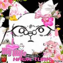 a picture of a cat with the words " my wife hawk tuah " on the bottom