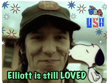 a picture of elliott is still loved with snoopy kissing his nose