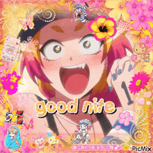 a picture of a girl with the words good nite written on it