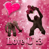 a pink background with a heart and the words love u: 3