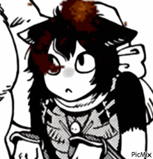 a black and white drawing of a person with cat ears