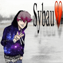 a drawing of a person with the word sybau on the bottom right