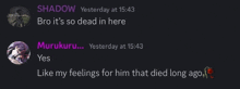 a screenshot of a conversation with shadow and murukuru