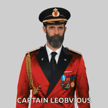 a man with a beard in a military uniform is saluting with the caption captain leobvious