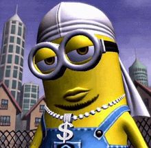a cartoon character with a dollar sign necklace around his neck