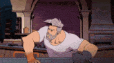 a cartoon of a man with a beard wearing a white shirt