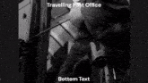 a black and white photo with the words travelling post office at the top