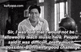 a man is sitting at a table in a black and white photo with a quote .