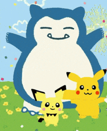 a cartoon drawing of pikachu and snorlax