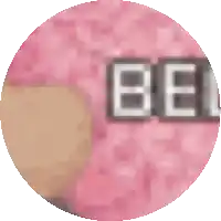 a close up of a pink circle with the letters bel on it