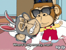a cartoon of a monkey and a donkey with the words where 's my money man