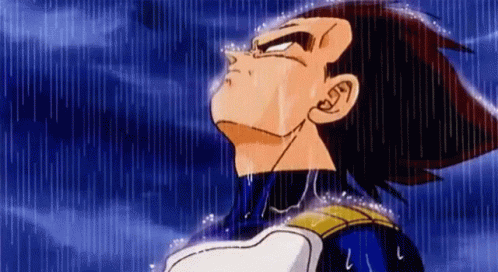 a cartoon character is standing in the rain with his eyes closed .