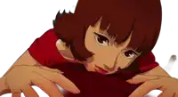 a cartoon of a woman with red hair and red eyes