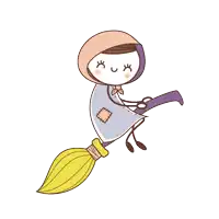 a cartoon drawing of a witch with a broom