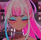 a girl with pink and white hair and a choker with a heart on it