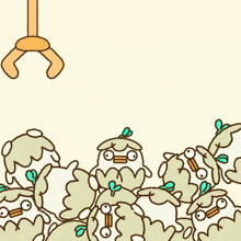 a cartoon drawing of a bird being scooped up by a claw