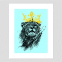a painting of a lion with a crown on its head