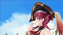 a girl with red hair and a pirate hat