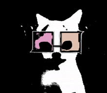 a black and white drawing of a cat with glasses on