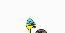 a cartoon character with a blue hair and a yellow hand