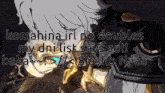 a cartoon character with the words komahina irl no doubles my dni list says so baka
